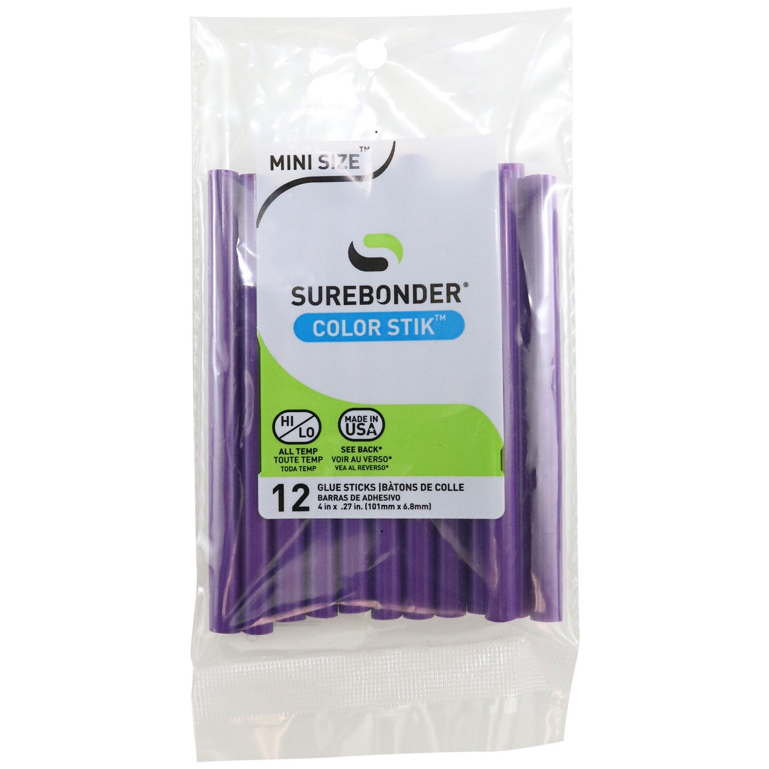 Purple Hot Glue Sticks Mini Size - 4" - 12 Pack