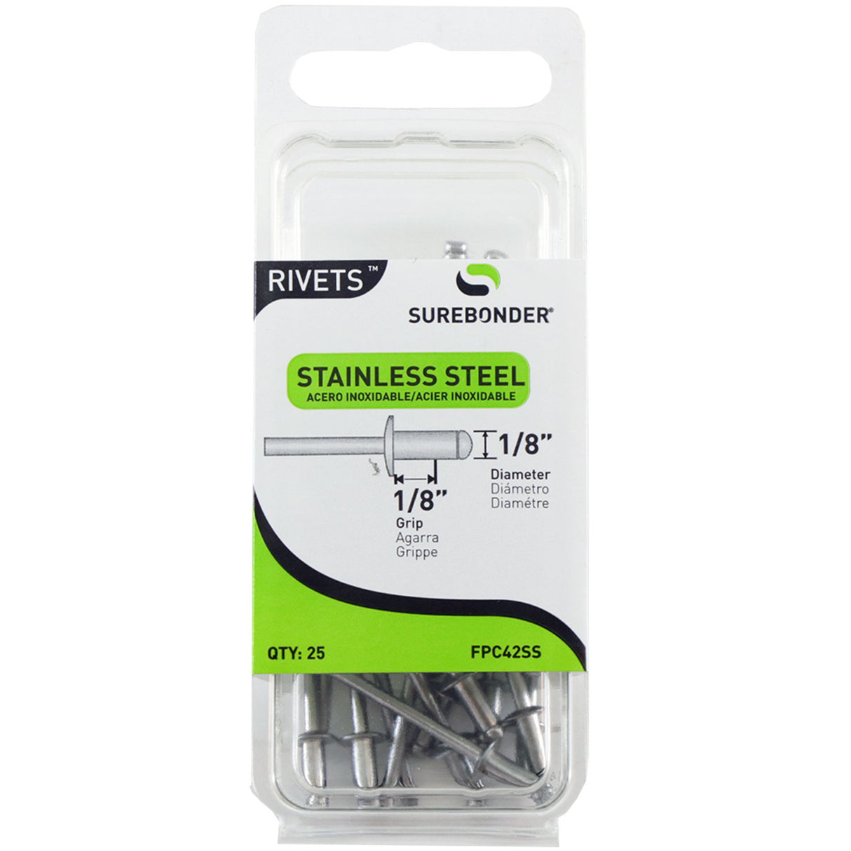 FPC42SS Short Stainless Steel Rivets - 1/8" Diameter, 1/8" Grip - 25 count