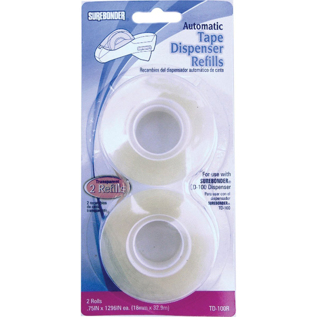 TD-100R Automatic Tape Dispenser Refill Cartridges - 2 Pack