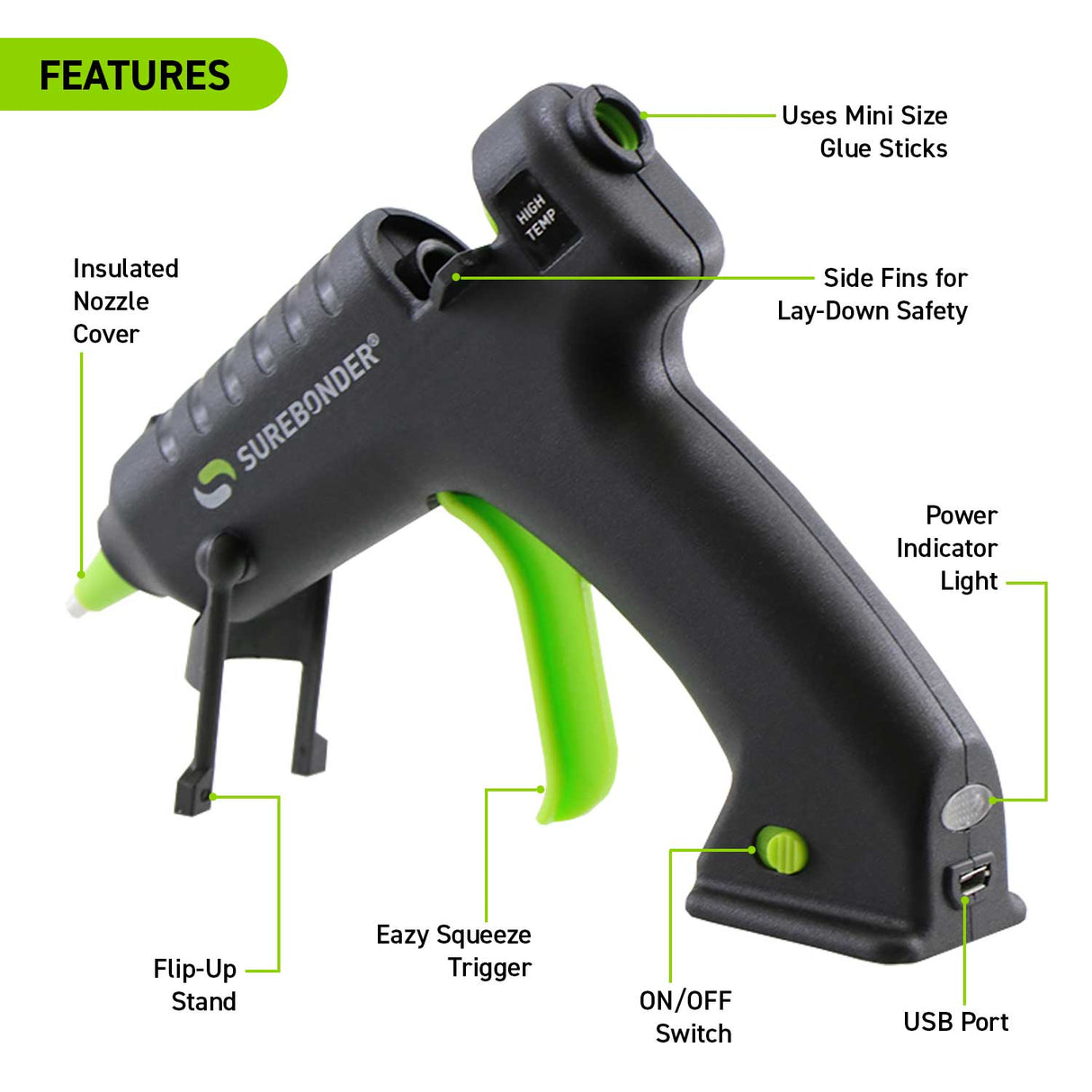 USB-195 Battery Powered Mini Size High Temperature Hot Glue Gun - Surebonder