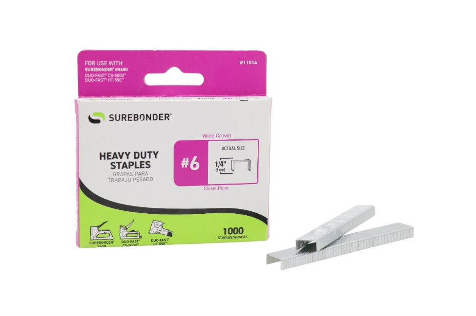 6 Heavy Duty Wide Crown Staples 1/4" 1000 ct. Surebonder