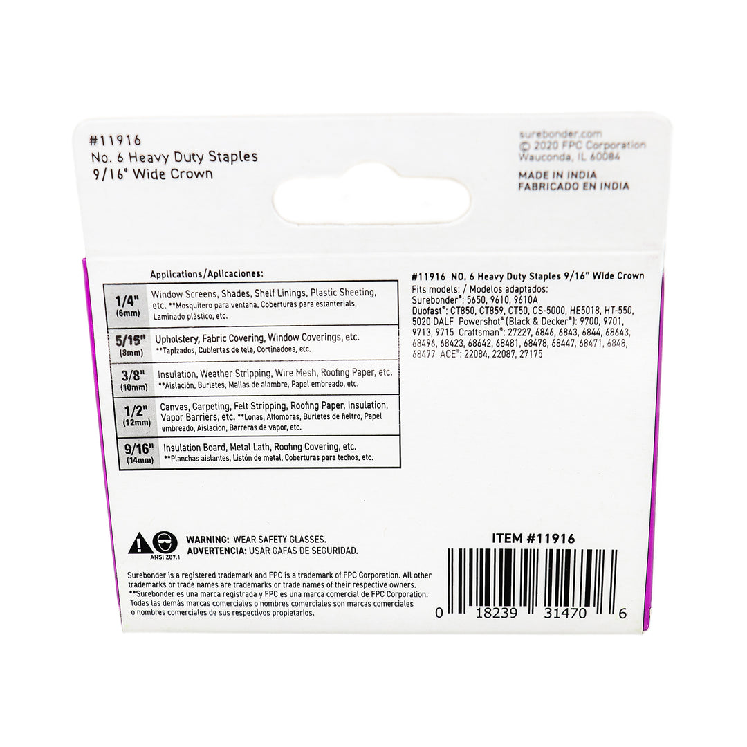 9/16" Heavy Duty Wide Crown Staples - 1000 Count | #6 Series