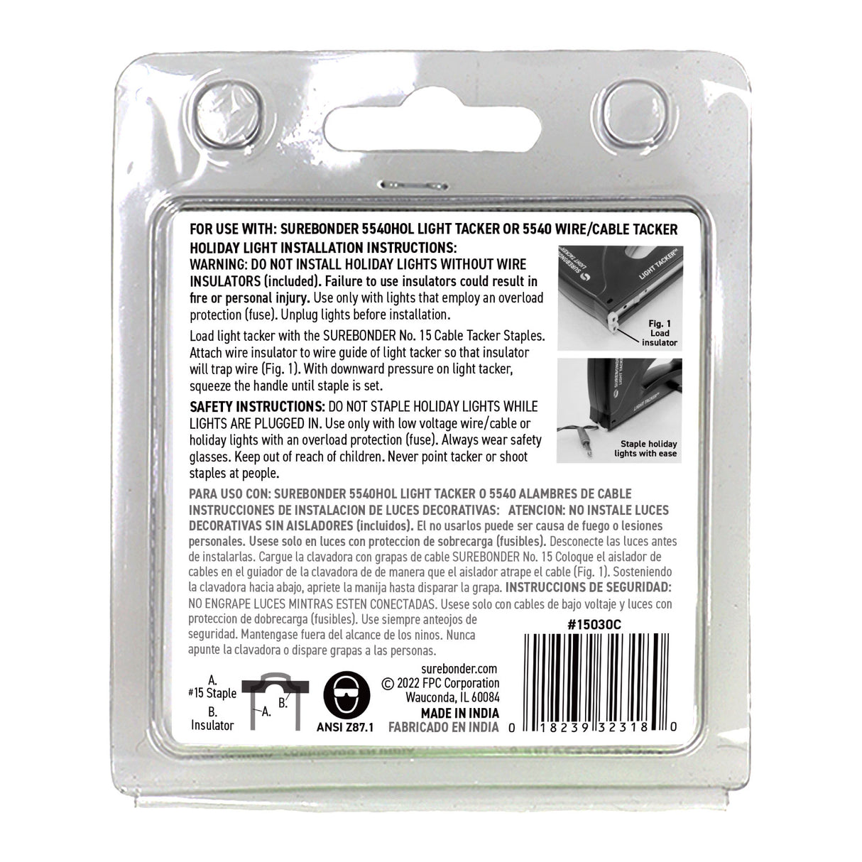 15030C Holiday Light Staples and Insulators - 60 Staples and 30 Insulators, 5 Pack - Surebonder