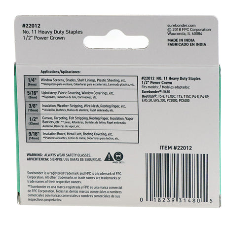 #11 Power Crown Staples - 1/2" - 1000 quantity - Surebonder