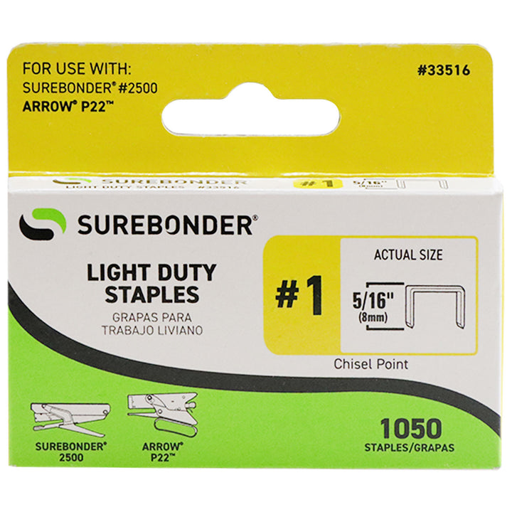 33516 #1 Light Duty Staples - 5/16" Length - 1050/box, 5 Pack - Surebonder