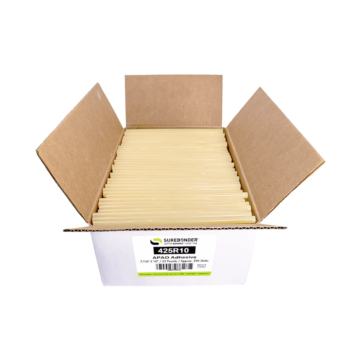 425R10 5 Minute APAO Hot Melt Glue Sticks - 7/16" x 10" | 22 lb Box