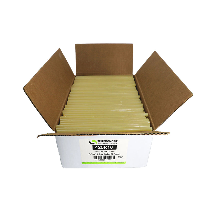425R10 5 Minute APAO Hot Melt Glue Sticks - 7/16" x 10" | 25 lb Box