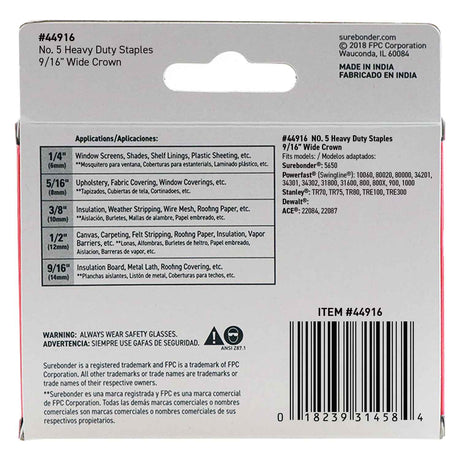 #5 Heavy Duty Wide Crown Staples - 9/16"  - 1000 ct. - Surebonder