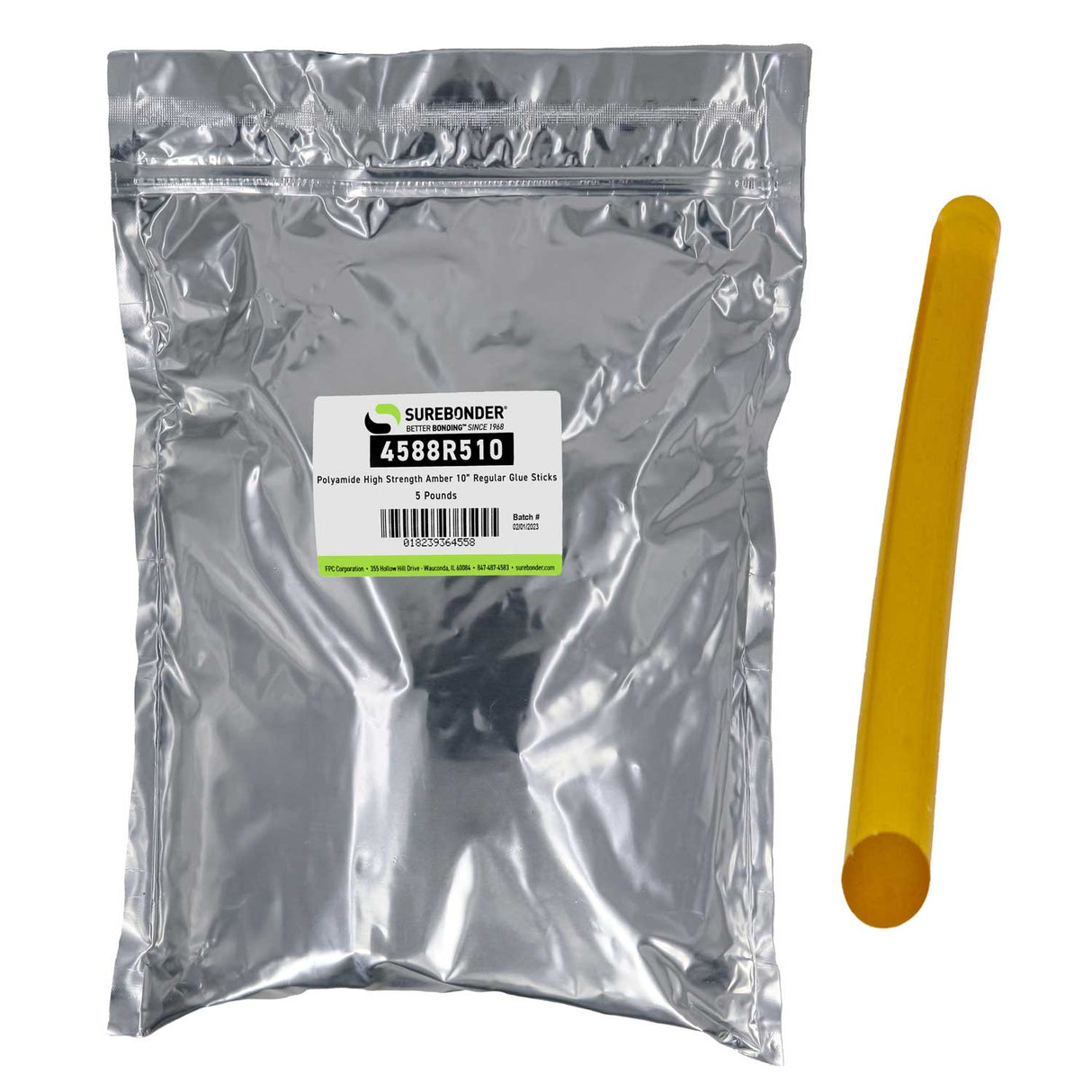 4588R510 Full Size 10" Polyamide High Strength Amber Glue Stick - 5 lb Box