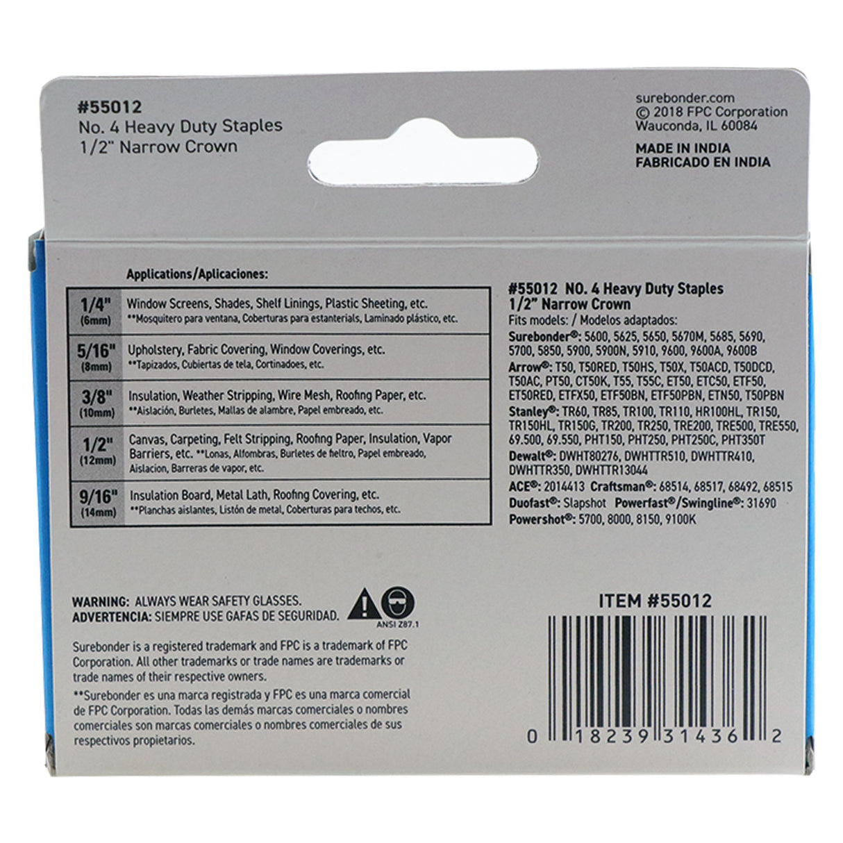 55012 #4 Heavy Duty Narrow Crown Staples - 1/2" Length - 1250/box, 5 Pack - Surebonder
