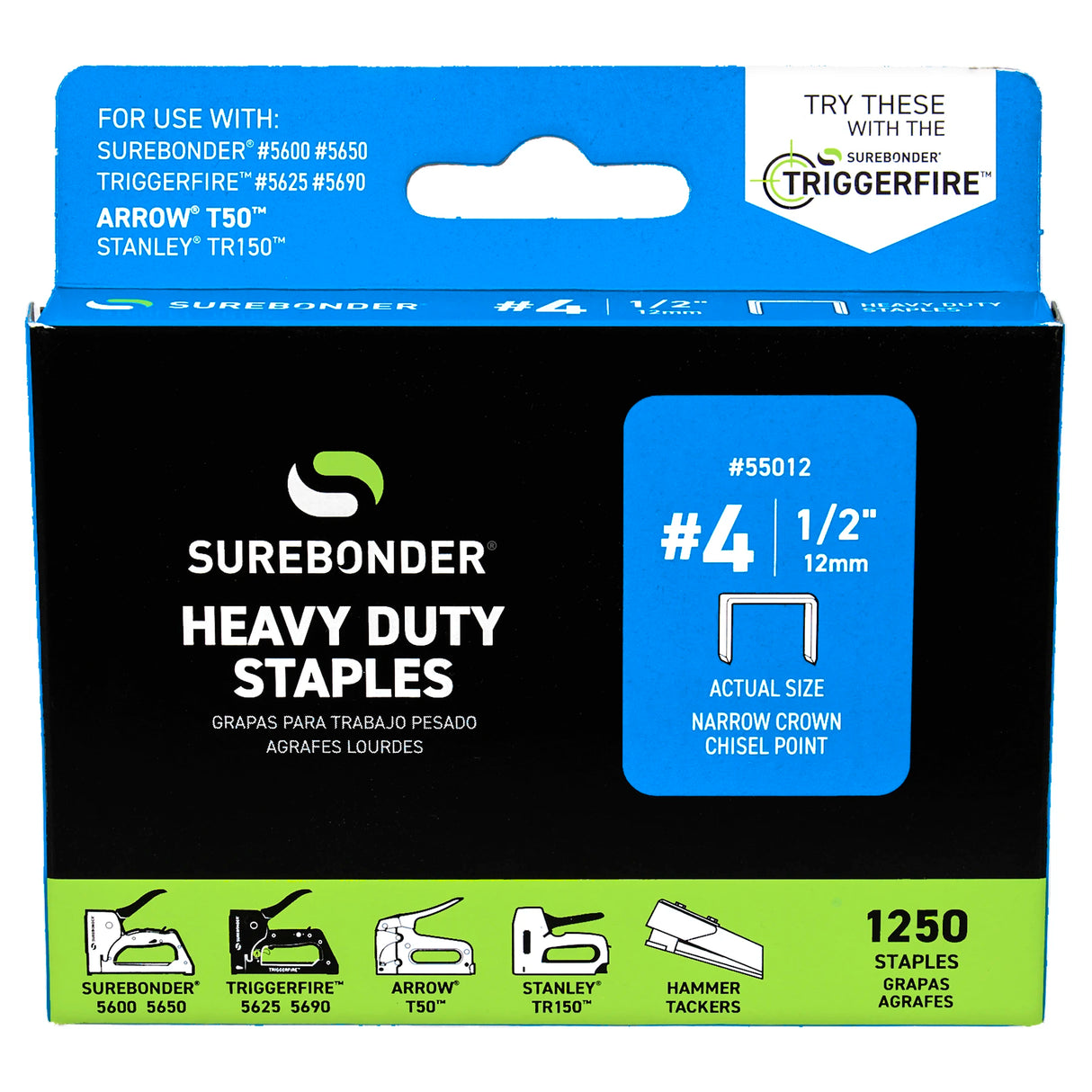 1/2" Heavy Duty Narrow Crown Staples - 1250 Count | #4 Series