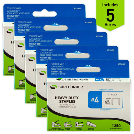 3/8" Heavy Duty Narrow Crown Staples - 6250 Count | #4 Series