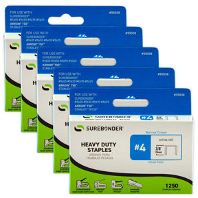 55038 #4 Heavy Duty Narrow Crown Staples - 3/8" Length - 1250/box, 5 Pack