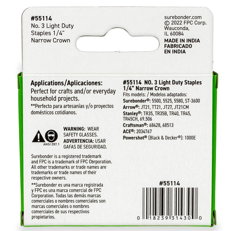 1/4" Light Duty Narrow Crown Staples - 1000 Count | #3 Series