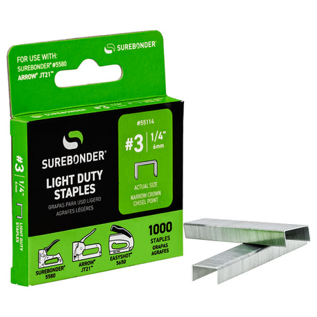 1/4" Light Duty Narrow Crown Staples - 1000 Count | #3 Series