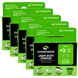 Surebonder 55114 #3 light duty 1/4 inch staples 5-pack, 1000 count per box, compatible with Surebonder 5580, Arrow JT21, and EasyShot staplers.