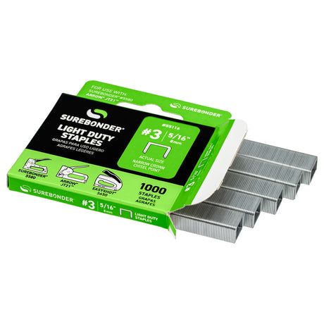 5/16" Light Duty Narrow Crown Staples - 1000 Count | #3 Series