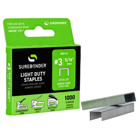 5/16" Light Duty Narrow Crown Staples - 1000 Count | #3 Series