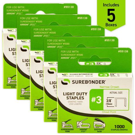 3/8" Light Duty Narrow Crown Staples - 5000 Count | #3 Series