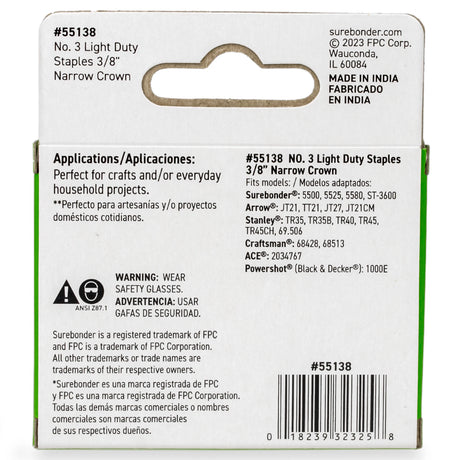 3/8" Light Duty Narrow Crown Staples - 1000 Count | #3 Series