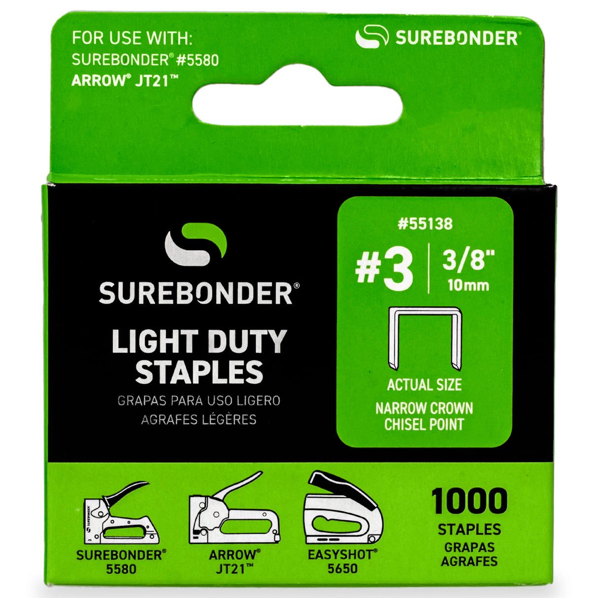 3/8" Light Duty Narrow Crown Staples - 1000 Count | #3 Series