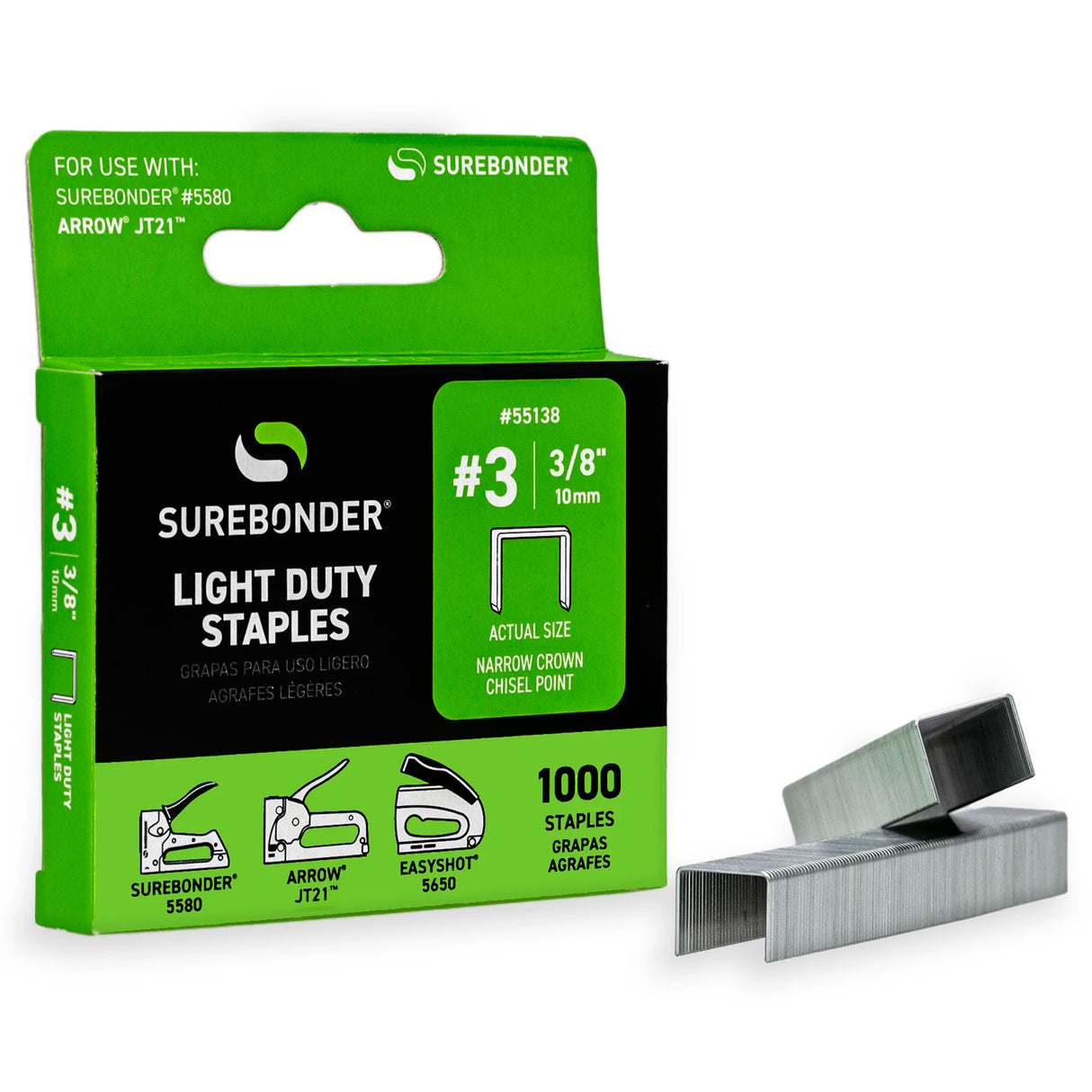 3/8" Light Duty Narrow Crown Staples - 1000 Count | #3 Series