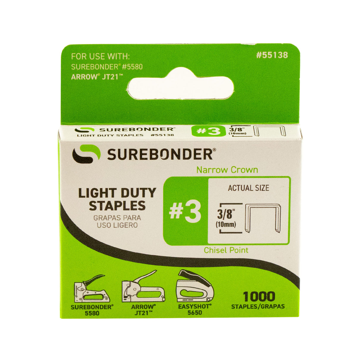 #3 Light Duty 3/8" Narrow Crown Staples - 1000 ct.