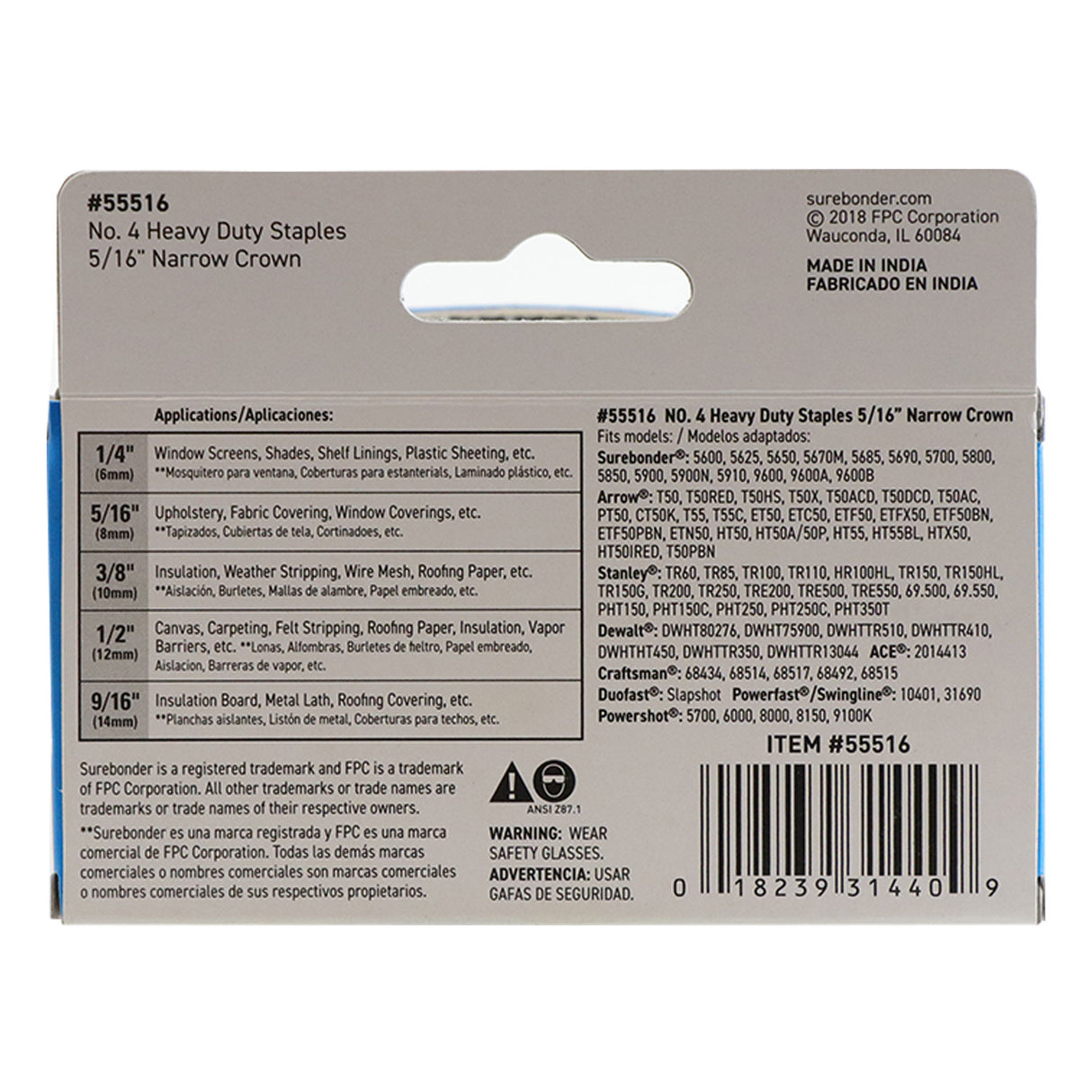 55516 #4 Heavy Duty Narrow Crown Staples - 5/16" Length - 1250/box, 5 Pack - Surebonder