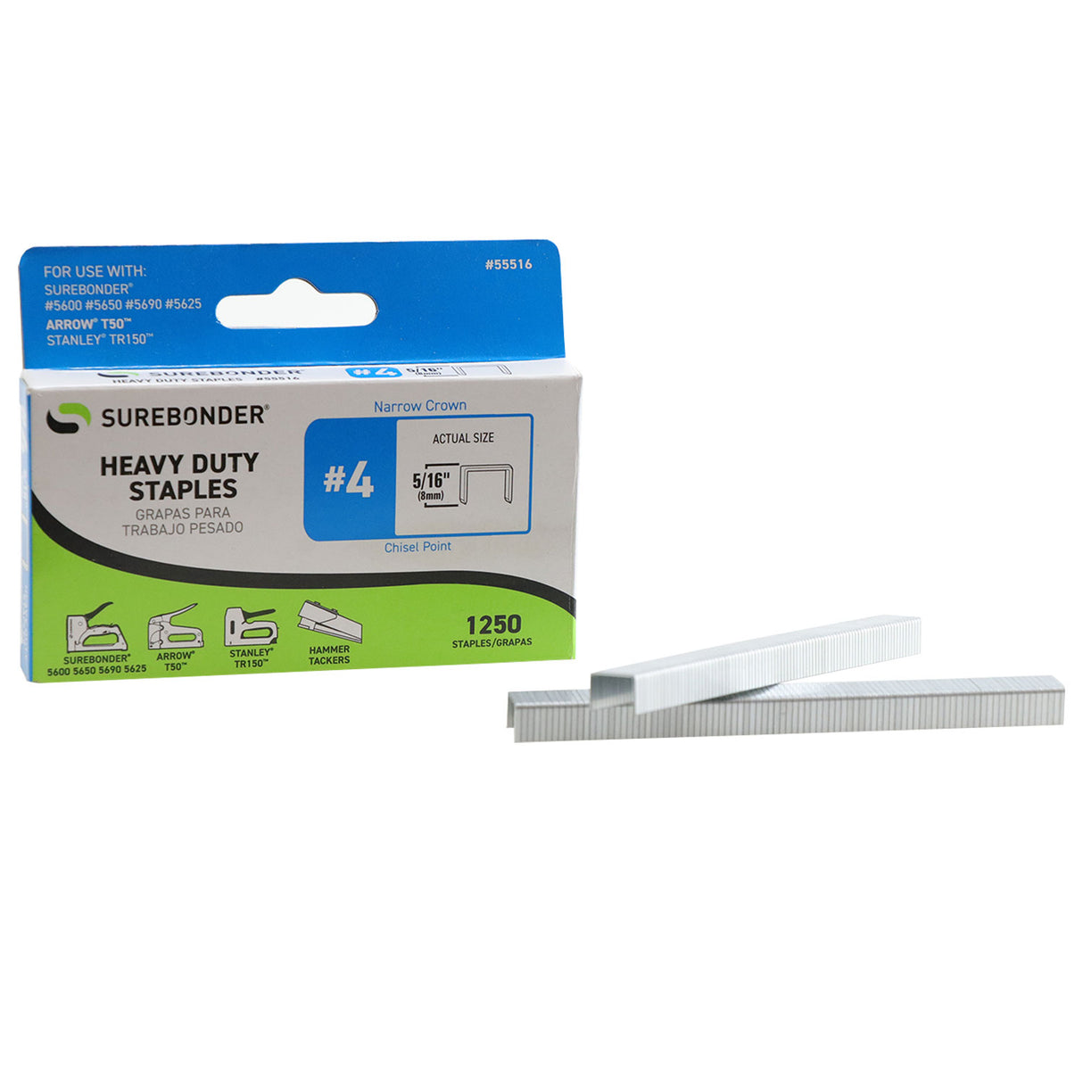 55516 #4 Heavy Duty Narrow Crown Staples - 5/16" Length - 1250/box, 5 Pack - Surebonder
