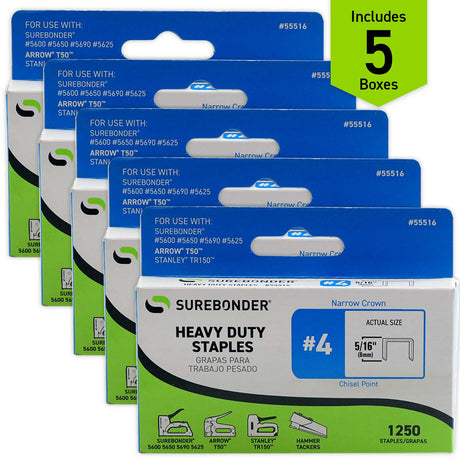5/16" Heavy Duty Narrow Crown Staples - 6250 Count | #4 Series