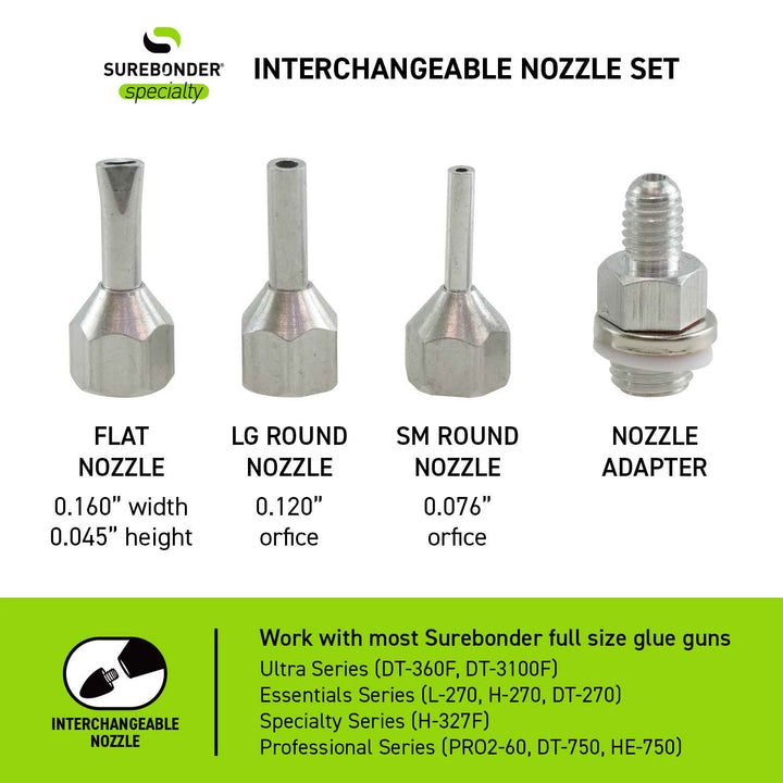 Hot Glue Gun Interchangeable Nozzles - Pack of 3 Flat & Round Nozzles (6003) - Surebonder