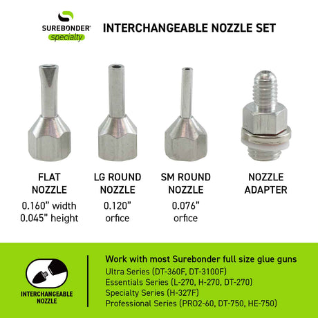 Hot Glue Gun Interchangeable Nozzles - Pack of 3 Flat & Round Nozzles (6003) - Surebonder