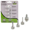 Package of 4 Surebonder Hot Glue Gun Nozzles: 1 adapter, 1 small round nozzle, 1 large round nozzle, 1 flat nozzle