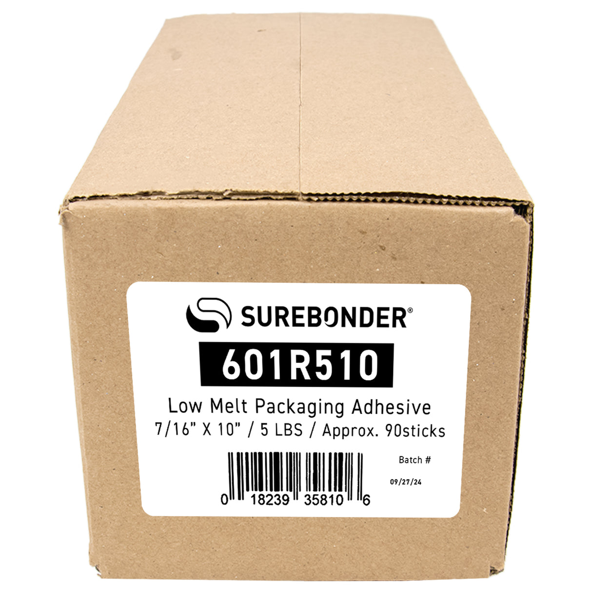 601R510 Low Melt Packaging Glue Sticks - 7/16" x 10" | 5 lb Box