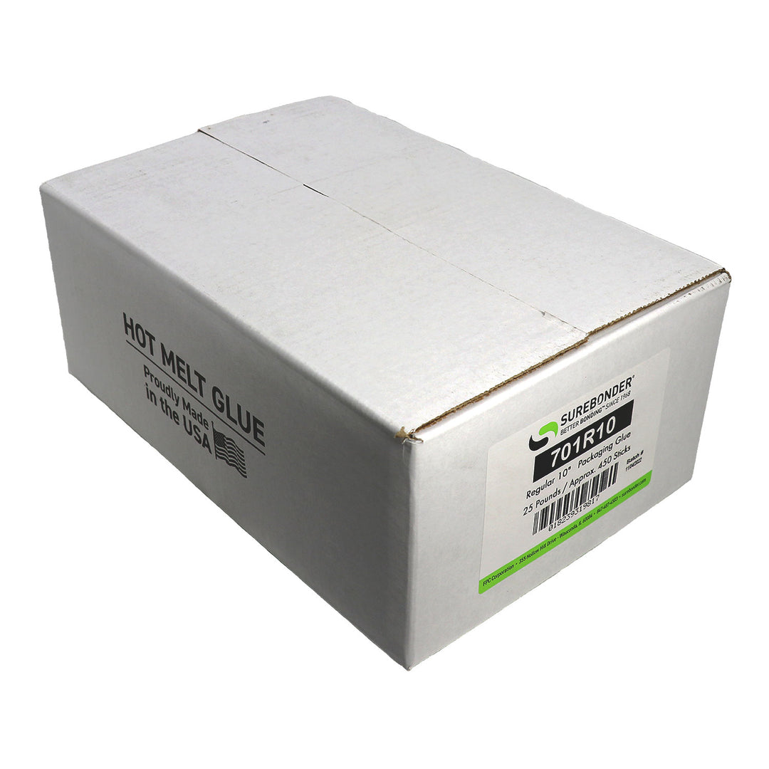701R10 Fast Set Packaging Hot Melt Glue Sticks 7/16" x 10" | 25 lb Box - Surebonder