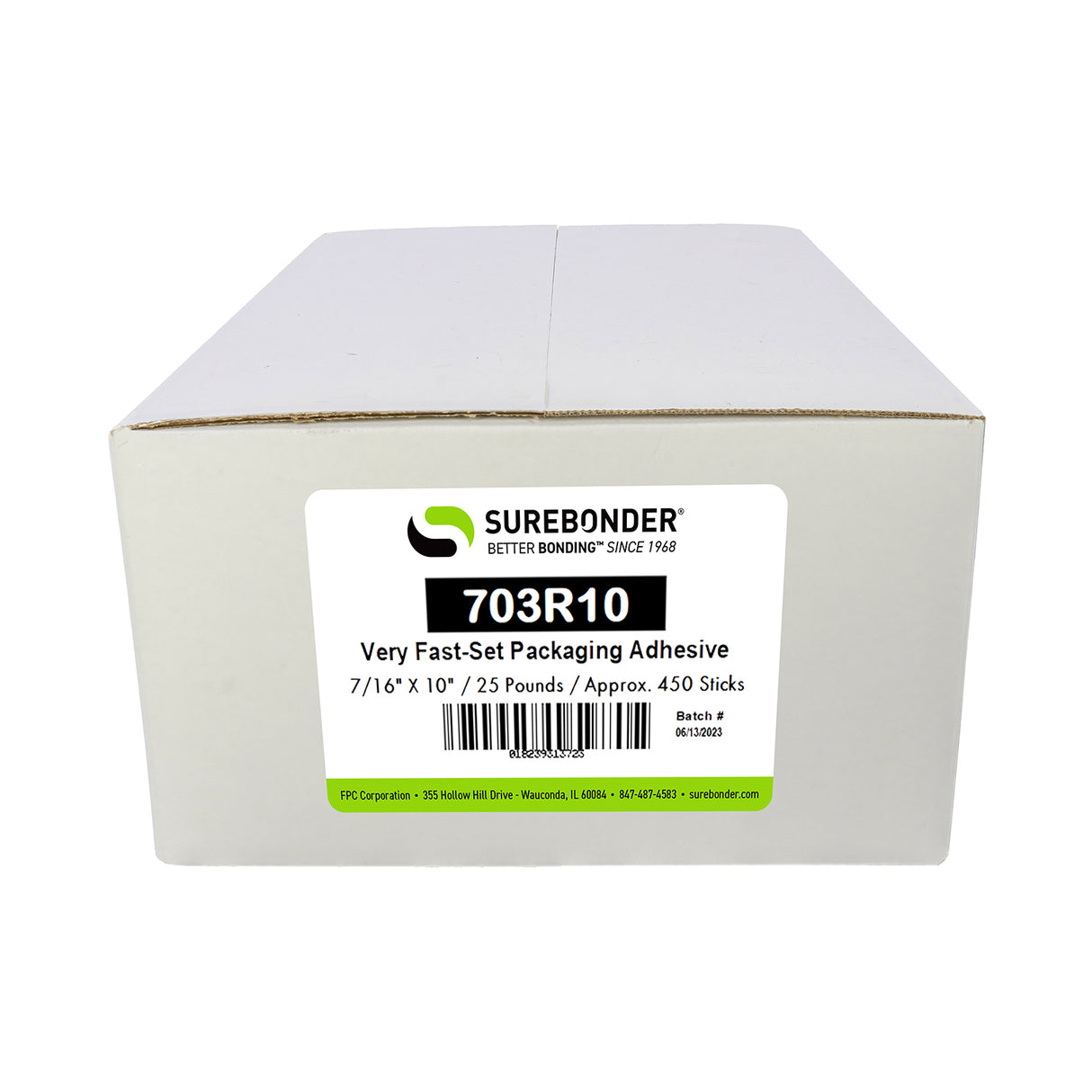 703R10 Full Size 10" Very Fast Set Hot Glue Stick - 7/16" x 10" | 25 lb Box
