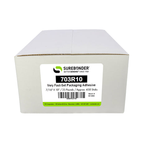703R10 Full Size 10" Very Fast Set Hot Glue Sticks - 7/16" x 10" | 25 lb box