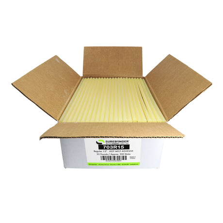 703R15 Very Fast Set Packaging Hot Melt Glue Sticks - 7/16" x 15" | 25 lb Box