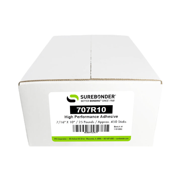 707R10 High Performance Hot Melt Glue Sticks - 7/16" x 10" | 25 lb Box