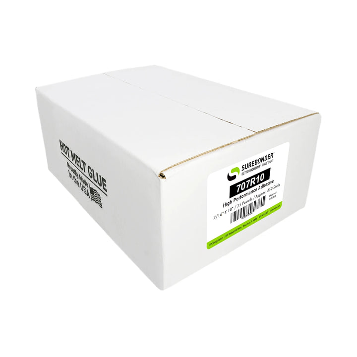 707R10 High Performance Hot Melt Glue Sticks - 7/16" x 10" | 25 lb Box