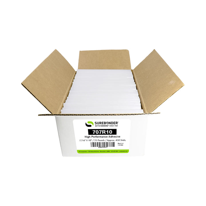707R10 High Performance Hot Melt Glue Sticks - 7/16" x 10" | 25 lb Box