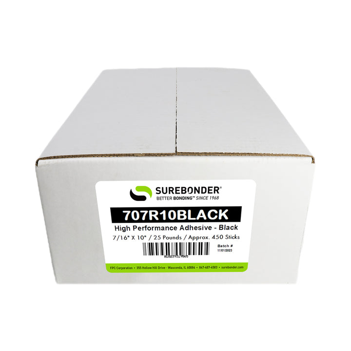 707R10BLACK High Performance Hot Melt Glue Sticks - 7/16" x 10" | 25 lb Box