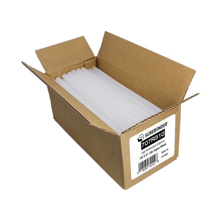 707R510 High Performance Hot Melt Glue Sticks - 7/16" x 10" | 5 lb Box