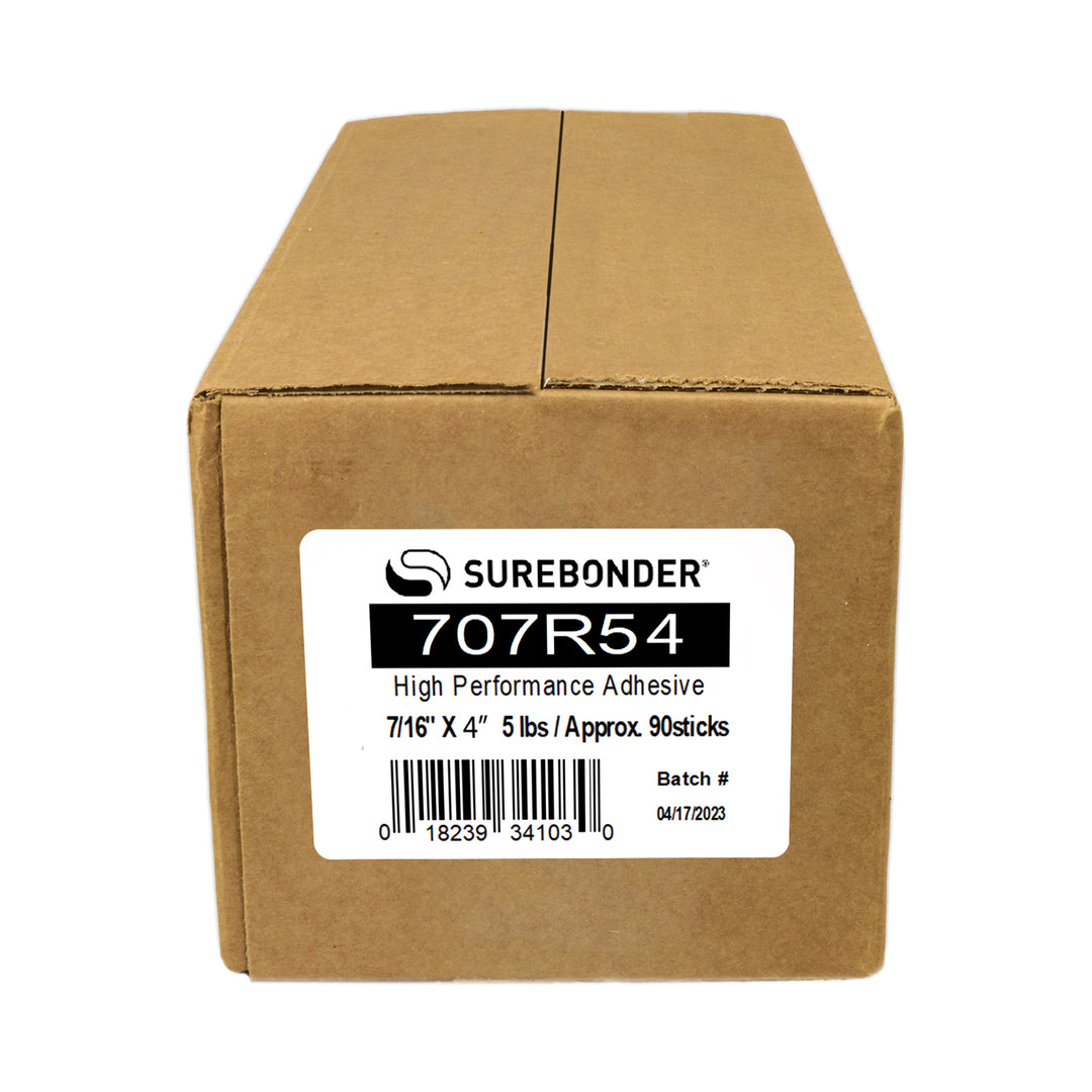 707R54 High Performance Hot Melt Glue Sticks - 7/16" x 4" | 5 lb Box