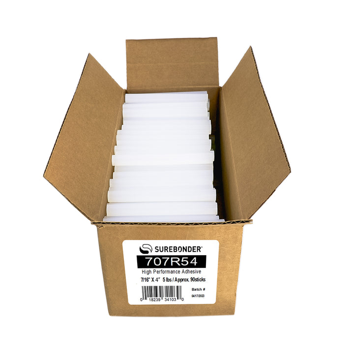 707R54 High Performance Hot Melt Glue Sticks - 7/16" x 4" | 5 lb Box