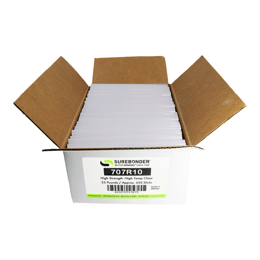 707R10 High Performance Hot Melt Glue Sticks - 7/16" x 10" | 25 lb Box