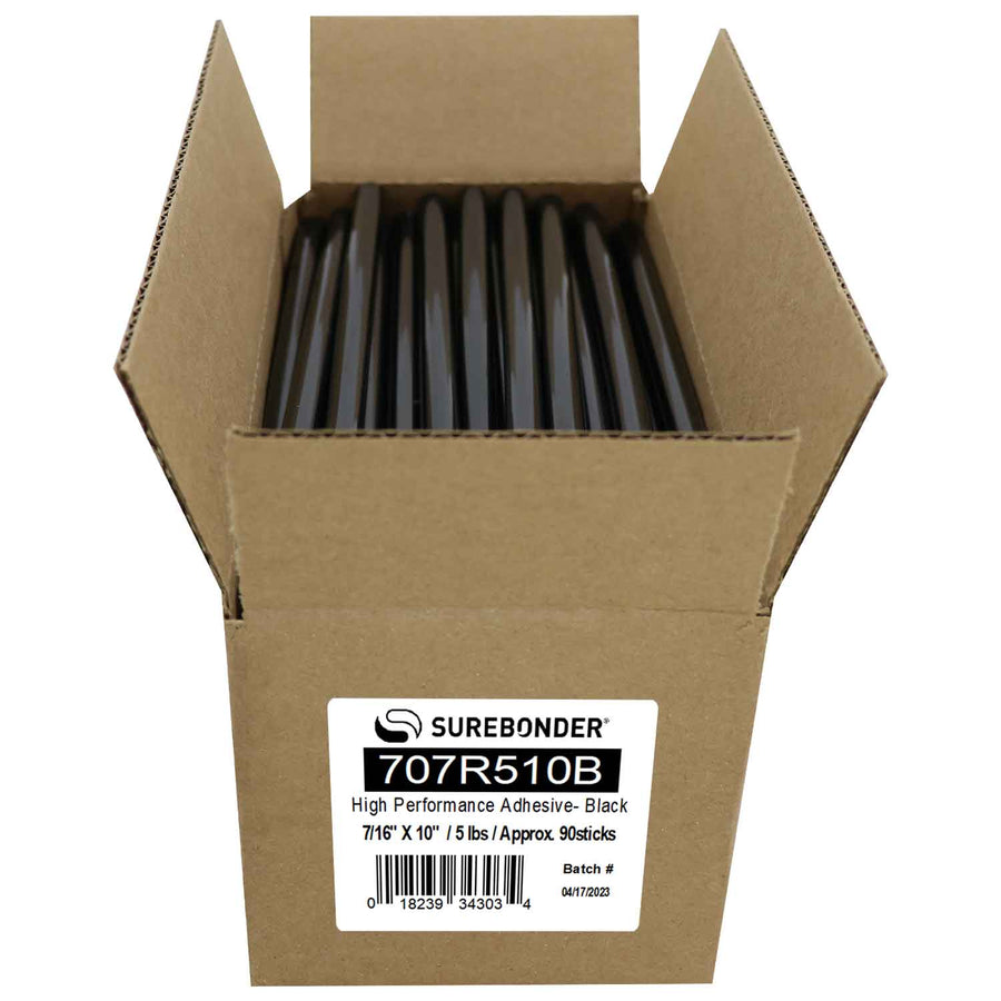 707R510B High Performance Black Hot Melt  Glue Sticks - 7/16" x 10" | 5 lb Box