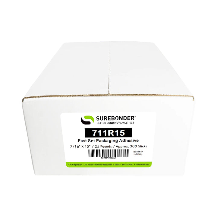 711R15 Fast Set Packaging Hot Melt Glue Sticks - 7/16" x 15" | 25 lb Box