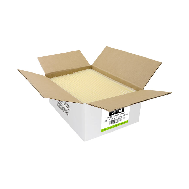 711R15 Fast Set Packaging Hot Melt Glue Sticks - 7/16" x 15" | 25 lb Box
