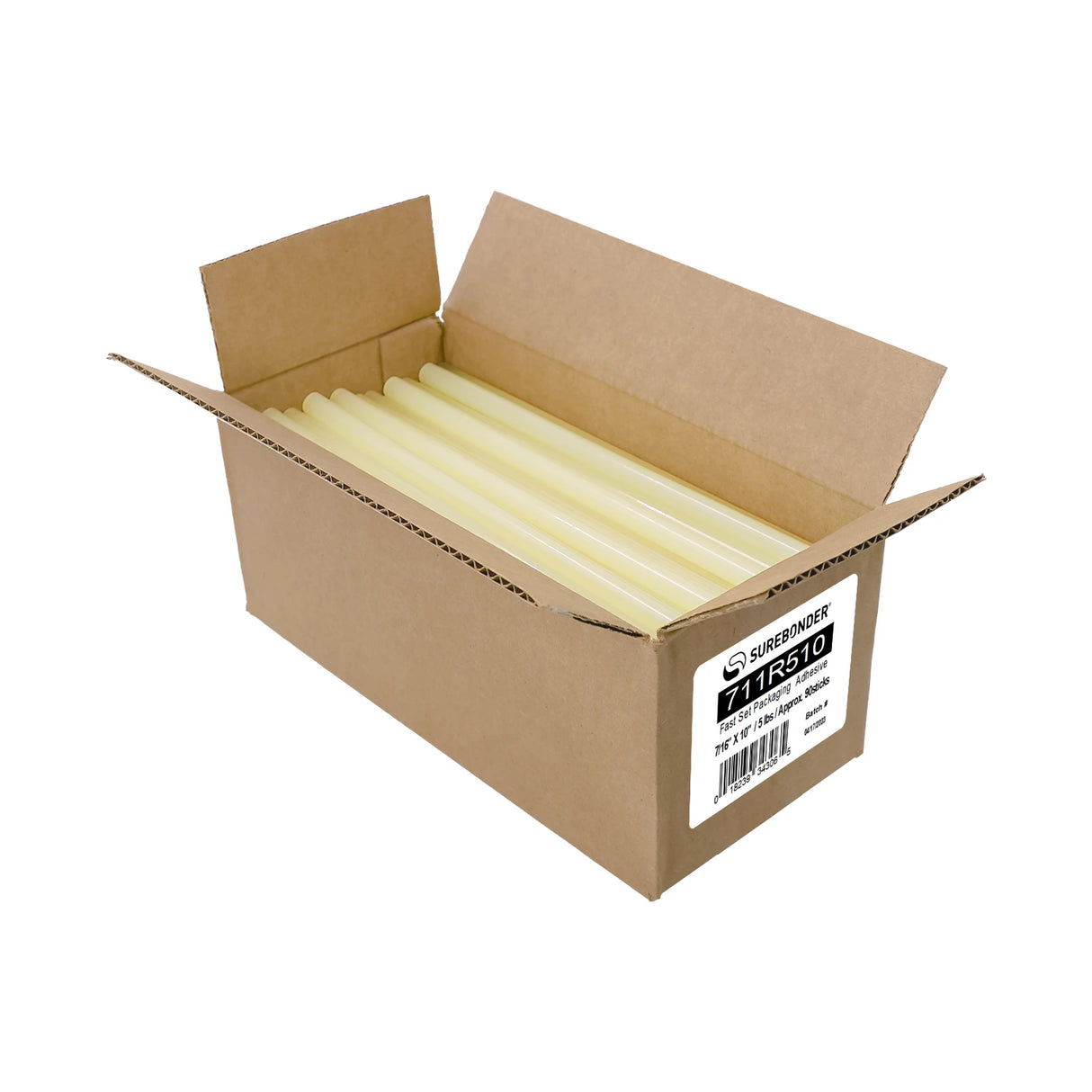 711R510 Fast Set Packaging Hot Melt Glue Sticks - 7/16" x 10" | 5 lb Box